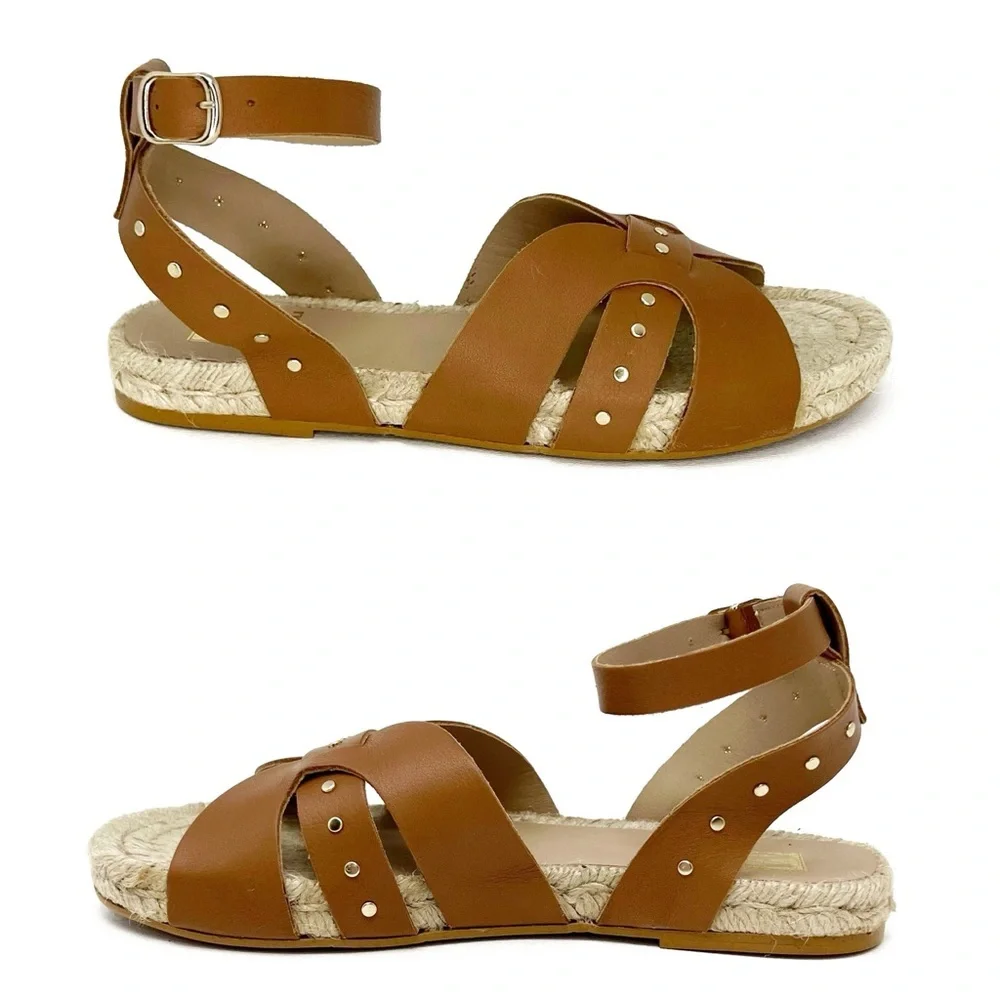 Bruno Magli Perla Leather Sandal Cognac Leather Womens Size 7 Espadrille New NWT
